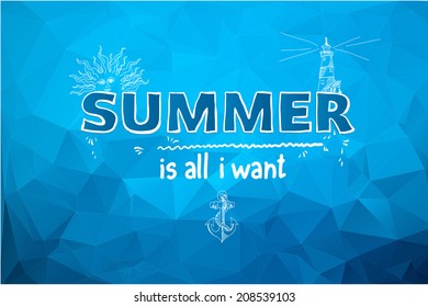 Summer dreams illustration, abstract triangles on background 