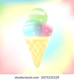 Summer dreamy blurred cold ice cream cone. Gradient color. Vector stock illustration.