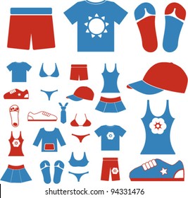 summer dress & clothes icons set, vector