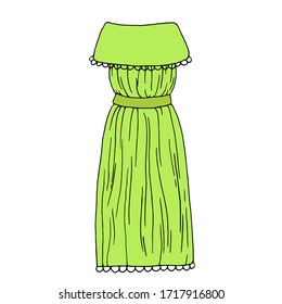 Summer dress. Party outfit. Color flat vector illustration. Cartoon isolated on a white background.