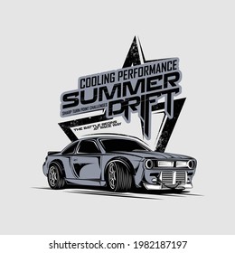 Summer Drift Cooling Performance Super Extreme Drift Car T Shirt Design.