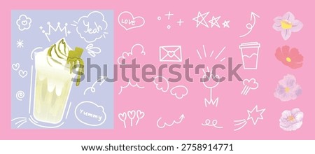 Summer Drink Ads Elements: Watercolor Flowers and Cute Doodle Beverage Vector