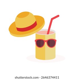 Summer Drink Character – Yellow Beverage with Red Straw, Sunglasses, and Straw Hat