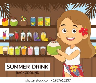 Summer Drink concept background. Flat icons.