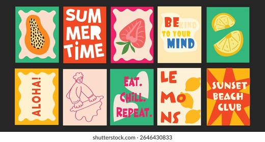 Summer drink and fruit-themed banners for cafés and beachside spots.

