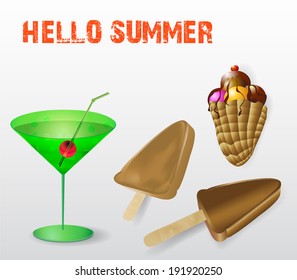 Summer drink with ice cream and ice lollies