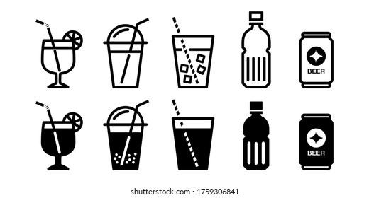 Summer drink juice beer drink vector icon set monochrome - Shutterstock ID 1759306841