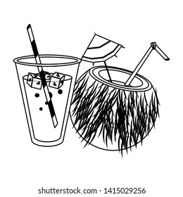 Summer drink juice and coconut cocktail vector illustration graphic design