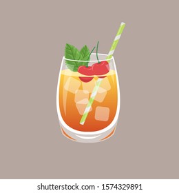 Summer drink, juice with mint leaves and cherries, vector, illustration.