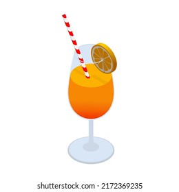 Summer drink. Orange juice, mocktail. Summer idea. Flat 3d isometric illustration. Isolated vector for presentation, infographic, website, apps and other uses.
