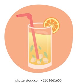 Summer drink orange juice. Vector cartoon illustration of sweet orange juice. Chill summer non-alcoholic drink party. Icons or menu concept.