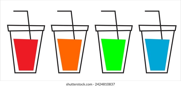Summer drink Refreshing lemonade types in mason jar glass with straws. Non alcoholic summer drinks with different flavors of kiwi, lemonade, cherry, watermelon, strawberry with fruit slices, mint and 