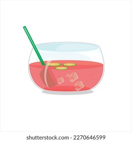 Summer drink set. Vector cartoon illustration of sweet mojito, different color limoncello and sangria with tube for drinking and ingredients.