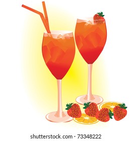 summer drink with strawberry ,slice of orange.vector