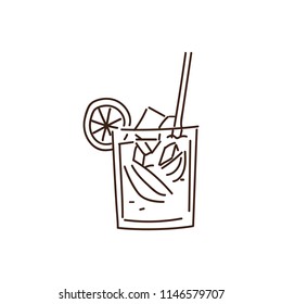 Summer drink in trendy doodle hand drawn style. Vector illustration with fresh cocktail drink