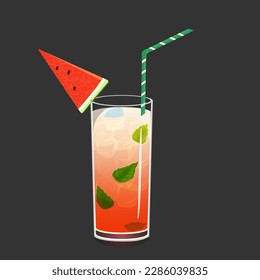 Summer drink with watermelon, mint and ice cubes. Vector illustration EPS10