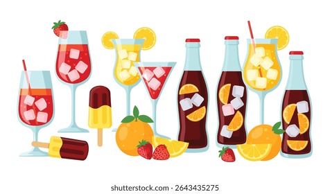 Summer Drinks Assortment Ice Cold Fruit Beverages Ice Cream and Citrus Refreshment Still Life
