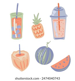 Summer drinks beverages menu flat design set