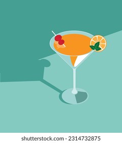 Bebidas de verano, cócteles, zumo de frutas, frutas, bebidas frescas, vectores, bebidas variadas a la carta, bebidas de frutas en vidrio, bebidas alcohólicas y no alcohólicas de verano, tarjeta, scrapbooking, diseño plano, tropical