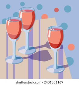 Summer drinks. The glasses are on the table. Beach atmosphere relaxation. A colorful illustration of a vacation. Vector drawing by hand.	
