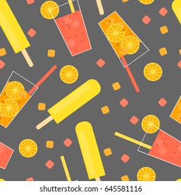 Summer drinks and ice cream. Vector pattern