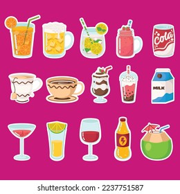 Juego de etiquetas de la ilustración de bebidas de verano