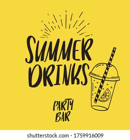 Summer drinks, lemonade, coffee and smoothies. Party bar illustration