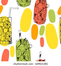 Summer drinks. Lemonade. Vector pattern.
