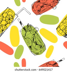 Summer drinks. Lemonade. Vector pattern.