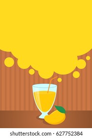Summer drinks poster or menu template with yellow mango juice and fruit
