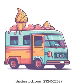 Summer driving old fashioned van with ice cream icon isolated