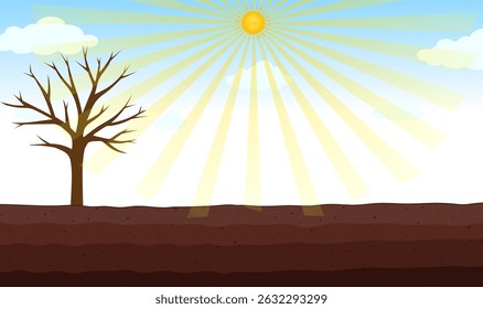 Summer Dry land landscape background vector, cartoon Summer landscape illustration