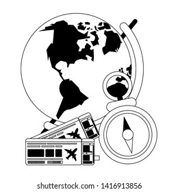 Summer earth globe navigation compass with tickets cartoons vector illustration graphic design