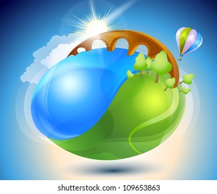 Summer. Eco-icon with nature yin-yang