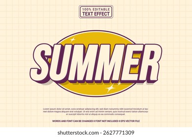Verão Efeito de Texto 3D Vetor Editável - Retro e tipografia moderna com estilo de desenho animado para cartaz, branding, mídias sociais