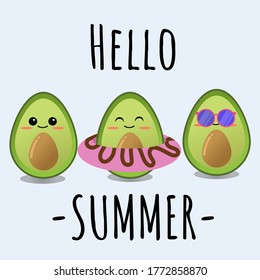 summer edition of the cute avocado character