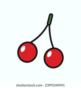 Summer element of colorful set. A cheerful summer-themed artwork with a colorful design showcase enticing cherries outlined in a playful and inviting manner. Vector illustration.