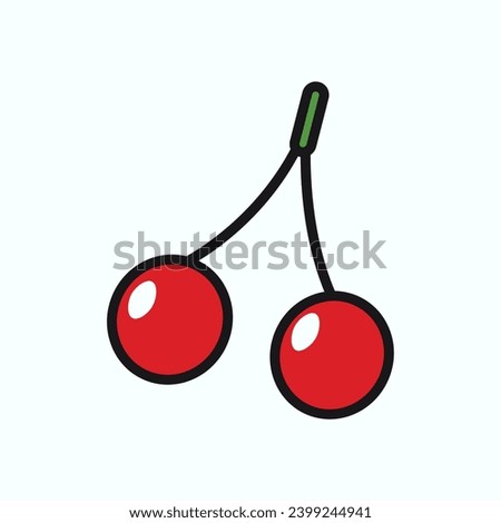 Summer element of colorful set. A cheerful summer-themed artwork with a colorful design showcase enticing cherries outlined in a playful and inviting manner. Vector illustration.