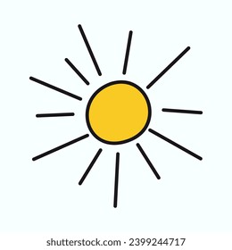 Summer element of colorful set. An inviting summer-themed artwork, brimming with yellow color and outlined sun, evoking a cool and bright sensation. Vector illustration.