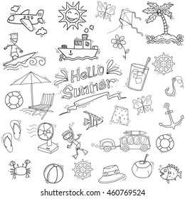 summer element in doodle style