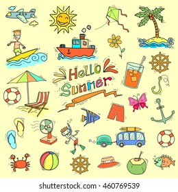 summer element in doodle style