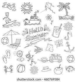 summer element in doodle style