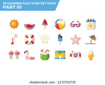 Summer Element Flat Icon Set Part 01 - Summer Holiday Icon Pack Vector Illustration