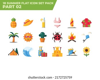 Summer Element Flat Icon Set Part 02 - Summer Holiday Icon Pack Vector Illustration