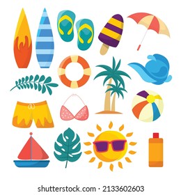 Summer Element Icon Set. flat vector icons for summer travel