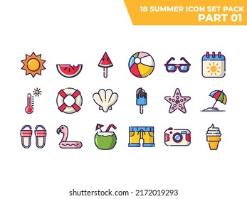 Summer Element Lineal Icon Set Part 01 - Summer Holiday Icon Pack Vector Illustration