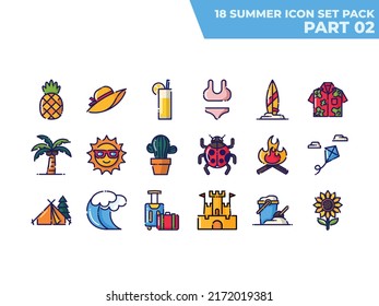 Summer Element Lineal Icon Set Part 02 - Summer Holiday Icon Pack Vector Illustration