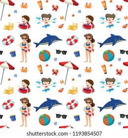 Summer element on seamless pattern illustration