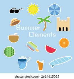 summer element pack illustration suitable for web design, stickers, promotions, holidays, etc.