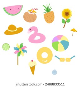 Summer element set with beach theme. Collection of vacation icon